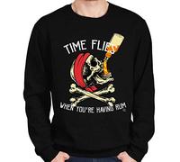 1Tee Mens Time Flies When You're Having Rum Pirate Sweatshirt Jumper Black XXX-Large