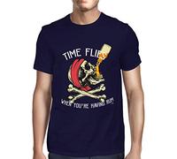 1Tee Mens Time Flies When You're Having Rum Pirate T-Shirt Navy Blue X-Large