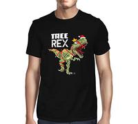 1Tee Mens Tree Rex - Caught in Christmas Lights and Tinsel T-Shirt Black Large