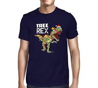 1Tee Mens Tree Rex - Caught in Christmas Lights and Tinsel T-Shirt Navy Blue XXXXX-Large