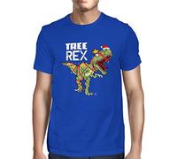 1Tee Mens Tree Rex - Caught in Christmas Lights and Tinsel T-Shirt Royal Blue Medium