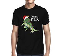 1Tee Mens Tree Rex - Dino Christmas Lights T-Shirt Black Large