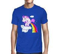 1Tee Mens Unicorn Pooping Rainbow Juice from the Clouds T-Shirt Royal Blue Large