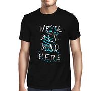 1Tee Mens We're All Mad Here Cat T-Shirt Black Large