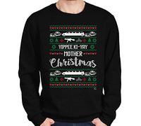 1Tee Mens Yippee Ki-Yay Mother Christmas Sweatshirt Jumper Black X-Large
