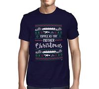 1Tee Mens Yippee Ki-Yay Mother Christmas T-Shirt Navy Blue XXXX-Large
