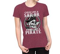 1Tee Womens Curse Like A Sailor, Drink Like A Pirate T-Shirt Heather Burgundy Medium