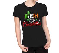 1Tee Womens Irish Chrstmas Wishes - Irish You a Merry Christmas! T-Shirt Black Medium