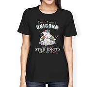 1Tee Womens Loose Fit I Wish I was A Unicorn So I Could Stab Idiots with My Head T-Shirt Black Medium
