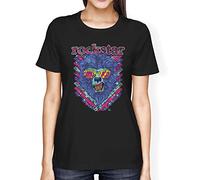 1Tee Womens Loose Fit Rockstar Lion Head Colourful Abstract T-Shirt Black Medium