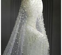 1Tier Wedding Veil With Pearls Long Luxury Bridal Veil with Comb Scattered Dense Pearls Gorgeous Cathedral Custom Veil-Champagne-350cm