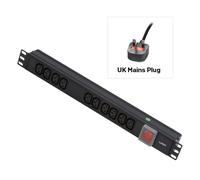 1U 10 Way IEC Sockets, Horizontal PDU with UK Mains Plug
