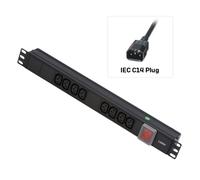 1U 8 Way IEC Sockets, Horizontal PDU with IEC Mains Cable
