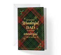 1Up Greetings Christmas Card for Dad | To The Most Wonderful Dad Plaid | 5”x7.5 with Envelope | Made in USA | XMASDAD3