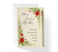 1Up Greetings Romantic Christmas Card for Wife | Magic of Every Season Xmas Rose | 5”x7.5 with Envelope | Made in USA | XMASWIFE2