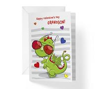 1Up Greetings Single Valentine’s Day Card For Grandson | Cool Dragon With Blank Image For Coloring | Your Purchase Helps Animals In Need | 5”x7.5” | Vday Card with Envelope | Made in USA | Female