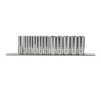 1x 11 Piece Draper 3/8" Square Drive Imperial Deep Socket Set On Metal Rail