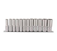 1x 12 Piece Draper 1/2" Square Drive Deep Socket Set On Metal Rail - 16403