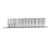 1x 13 Piece Draper 1/2" Square Drive Imperial Deep Sockets On Metal Rail - 16500