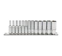 1x 13 Piece Draper 1/4" Square Drive Metric Sockets On Metal Rail - 16490
