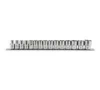 1x 15 Piece Draper 1/2" Square Drive Metric Sockets On Metal Rail - 16496