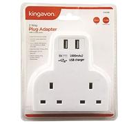 1x 2-Way Power Strip with 2 USB Ports - Multi Plug Mains Wall Socket Extension for Home, Travel - No Lead or Cable - By Kingavon