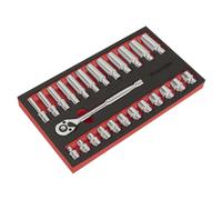 Sealey Ratchet Wrench & Socket Rail Set AK66722 - 25pc 3/8in Sq Drive