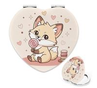 1X/2X Magnifying Compact Mirror Beige White Cute Fox Compact Mirrors Handbag Mirror Table Small Makeup Makeup Tool Teen Girl Stuff Gifts for Ladies Nurse Gift Cosmetic, Heart Shape