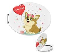 1X/2X Magnifying Compact Mirrors Pink Floral Crown Dog Mirror Compact Camping Mirror Travel Makeup Travel Traveling Essential Girl Stuff Teen Girl Gift Travelling Gifts, Oval Shape