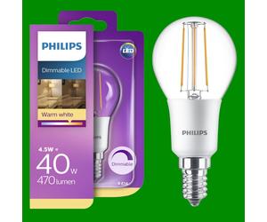 1x 4.5W (=40W) Philips Dimmable LED Filament Round Golf Light Bulb SES E14 Screw
