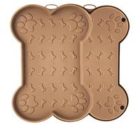 1x 47cm Non-Slip Bone Shape Placement Tray - Dog Bowl Mat for Dry & Wet Food, Waterproof Feeding Mat for Floors with Raised Edges (Stone, Medium)