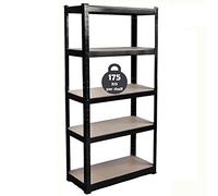1x 5-Tier Shelving Unit 150x70x30cm Shelving for Garages and Sheds Boltless Design with MDF Boards Heavy Duty 175kg Capacity Per Shelf, 875kg Total Capacity Metal Shelving Units for Storage, Black