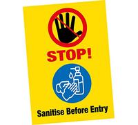 1x A5 Stop Sanitise Before Entry Vinyl Sticker 6"x8" Shop Office Public Places