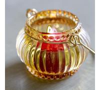 1x Amber Glass Tea Light Candle Holder - Pretty Bohemian Moroccan Candle Holder Bubble Hobnail Pattern Votive w/Gold Metal Carry Handle