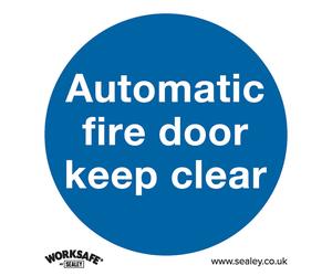 1x AUTOMATIC FIRE DOOR KEEP CLEAR Safety Sign - Self Adhesive 80 x 80mm Sticker