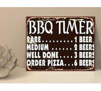 1x BBQ Timer Garden Funny Rustic Retro Metal Novelty Plaque Sign Gift mt874 (200mm x 150mm)