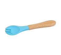 1x Blue Bamboo Baby Weaning Fork with Silicone Tip - Small Toddler Kids Childrens First Self Feeding Food Cutlery Utensils - by Tiny Dining