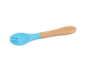 1x Blue Bamboo Baby Weaning Fork with Silicone Tip - Small Toddler Kids Childrens First Self Feeding Food Cutlery Utensils - by Tiny Dining