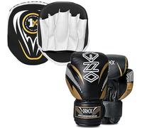 1x Boxing Gloves And Pads - MMA Boxing Sparring Set - Hook And Jab Strike Pad - Kickboxing Target Training Set For Boys & Girls (WHITE/BLACK)