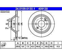 1X Brake disc ATE 24.0109-0130.1 for SAAB 9000 2 1985-1991