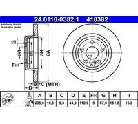 1X Brake disc ATE 24.0110-0382.1 MERCEDES-BENZ A-CLASS (W176) 2 2012-2018