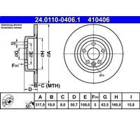 1X Brake disc ATE 24.0110-0406.1 for RANGE ROVER EVOQUE (L538) 2 2015-2019