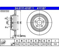 1X Brake disc ATE 24.0111-0187.1 for FORD USA EDGE 2 2015-2018