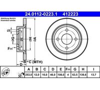 1X Brake disc ATE 24.0112-0223.1 for FIESTA VII (HJ, HF) 1 2020-2022