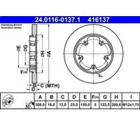1X Brake disc ATE 24.0116-0137.1 for TRANSIT V363 Bus (FAD, FBD) 2 2016-2024