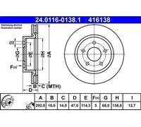 2x Brake disc Vented 24.0116-0138.1 ATE for NISSAN RENAULT