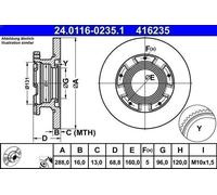 1X Brake disc ATE 24.0116-0235.1 for TRANSIT V363 Bus (FAD, FBD) 2 2016-2024