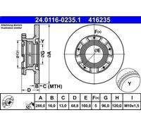 1X Brake disc ATE 24.0116-0235.1 for TRANSIT V363 Van (FCD, FDD) 2 2016-2024