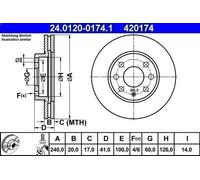 1X Brake disc ATE 24.0120-0174.1 for OPEL CORSA C (X01) 1 2000-2003