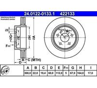 2x Brake Disc ATE Fits MERCEDES C140 W140 1404230412